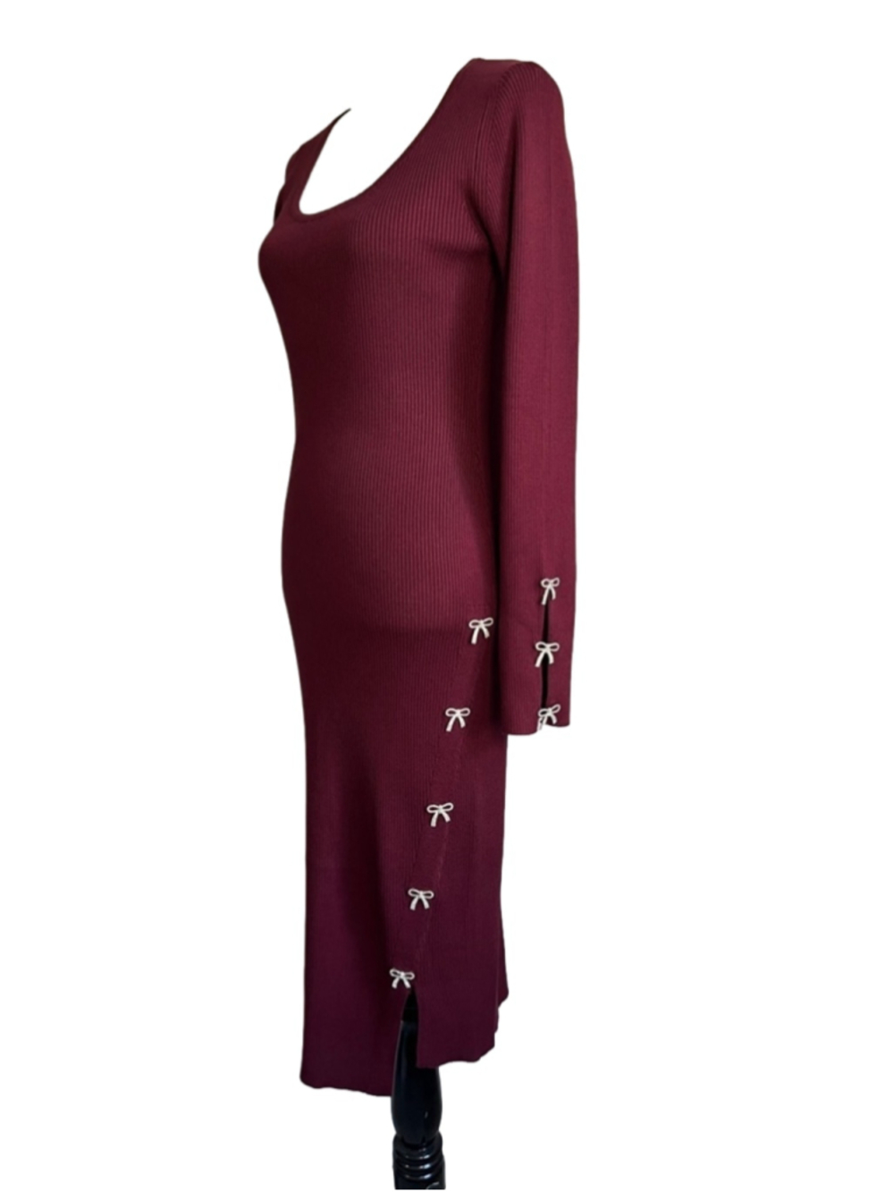 Rosie Harlow Burgundy Slim Ribbed Long Sleeve Sweater Dress - Picture 3 of 6